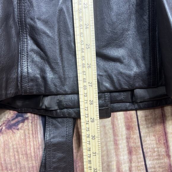 Wilsons Leather Womens S Brown Genuine Leather Belted Trench Coat Y2K Mid Length - Picture 10 of 11